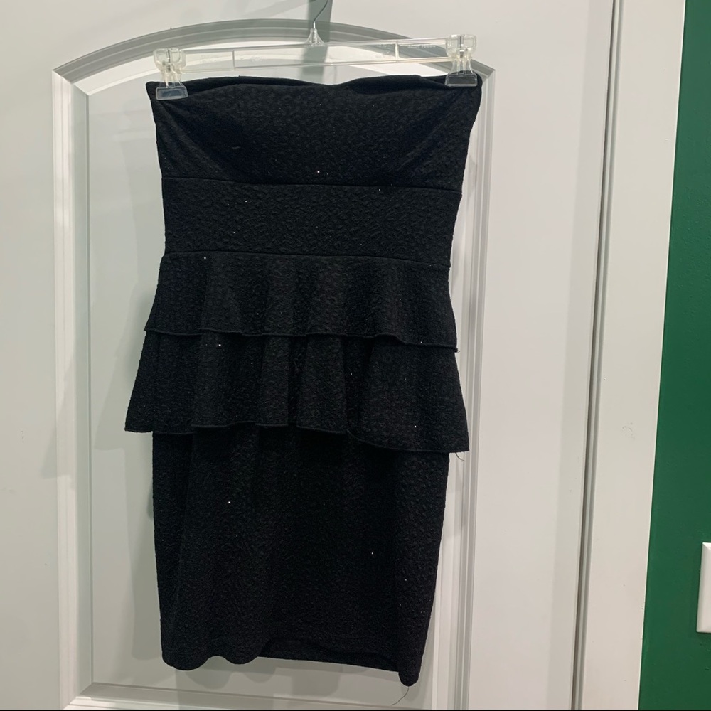 Black Strapless Peplum Sparkly Dress